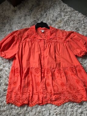 Cato Coral Eyelet Button-Front Tunic